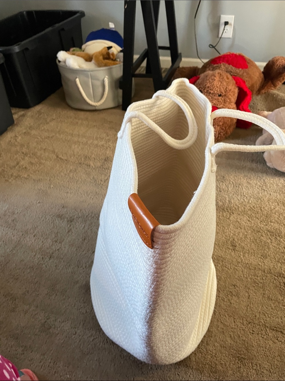 Woven laundry hamper cream color